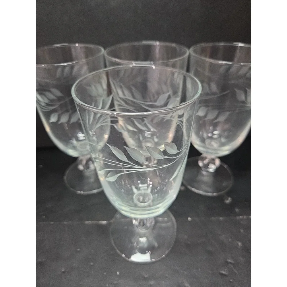 Libbey Etched Wheat Iced‎ Tea Glasses, Vintage MCM Stemware, Set of 4, Drinkware